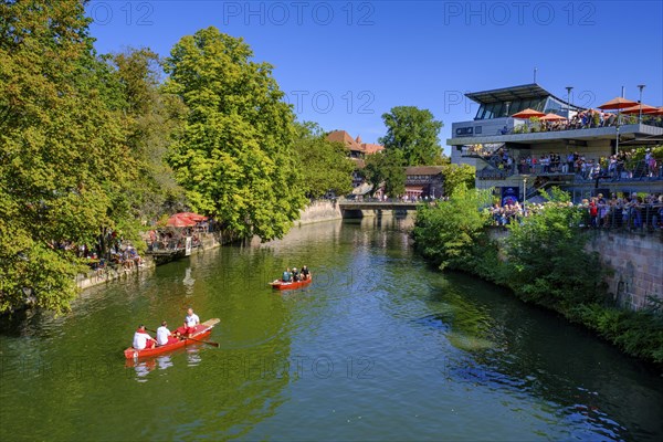 Fishing on the Pegnitz, city festival, Insel Schuett, Nuremberg, Middle Franconia, Franconia,