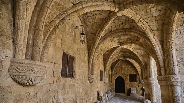 A stone corridor with a vaulted ceiling in a medieval fortress, outdoor area, Archaeological