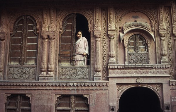 Facade of a Haveli, urban mansion with architectural significance at Bikaner, Rajasthan, India.