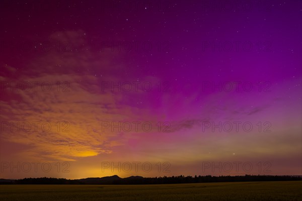 Northern lights over Saxon Switzerland, Ebenheit, Saxony, Germany, Europe