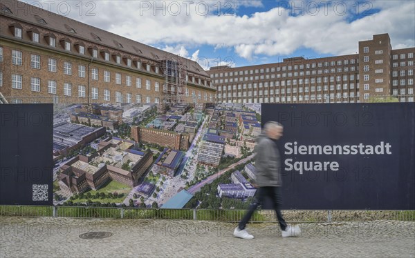 Siemens AG, Poster at the construction site of Siemens-Square, Rohrdamm, Siemensstadt, Spandau,
