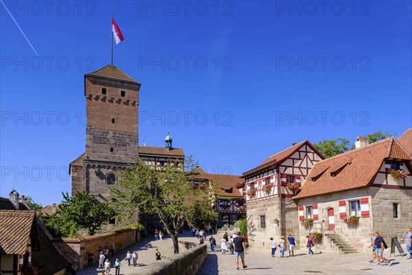 Imperial Castle, with fountain house and pagan tower, half-timbered houses in the castle, Nuremberg