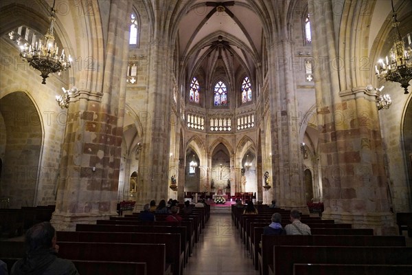 Cathedral, Old Town, Bilbao, Basque Country, Spain, Europe, Interior of a Gothic church with high