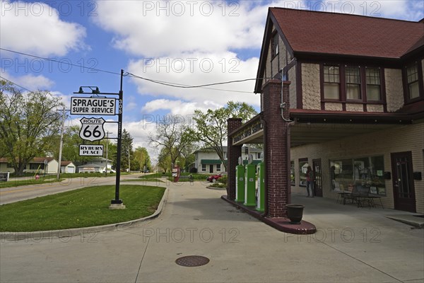 Historic Sprague's Super Service petrol station on Route 66, Normal, Illinois