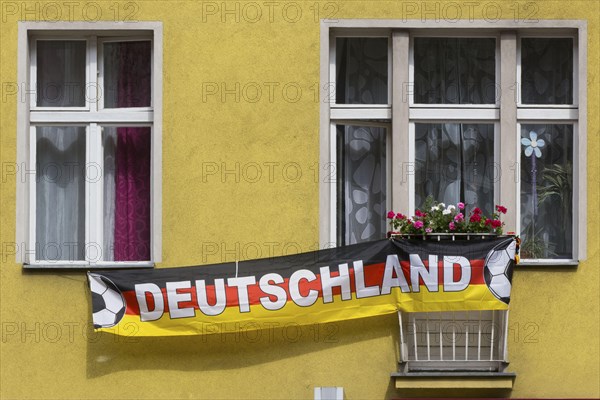 A German national team football fan decorated his balcony with a German flag for the 2014 World