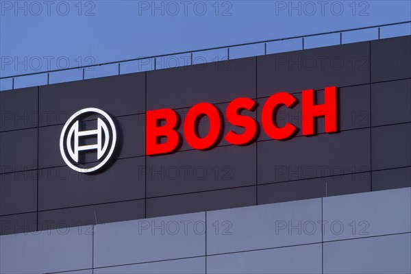 Logo of Robert Bosch GmbH on the facade of a building, Waiblingen, Baden-Wuerttemberg, Germany,