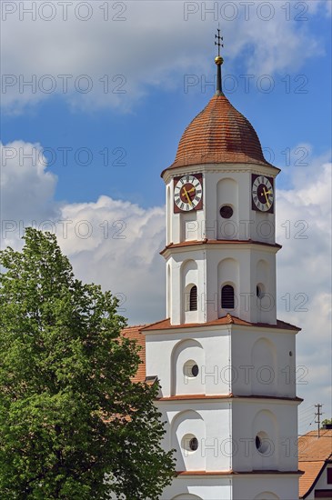 Church tower of the Kronburg filial church, Kronburg, Allgaeu, Swabia, Bavaria, Germany, Europe