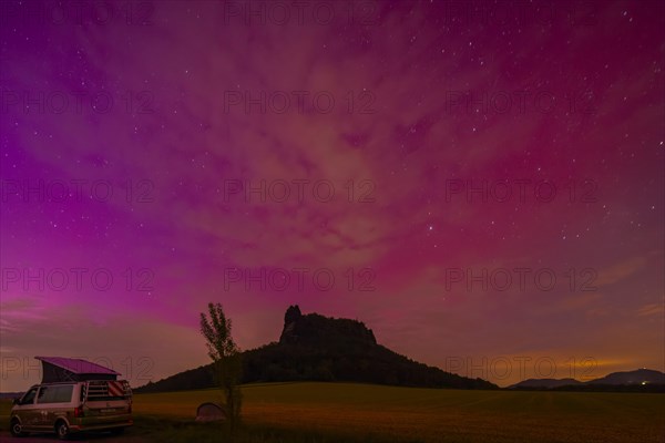 Northern lights over Saxon Switzerland, Ebenheit, Saxony, Germany, Europe