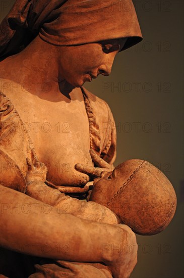 Sculpture Mother and Child (detail) by the artist Aime-Jules Dalou (1838-1902), Victoria & Albert