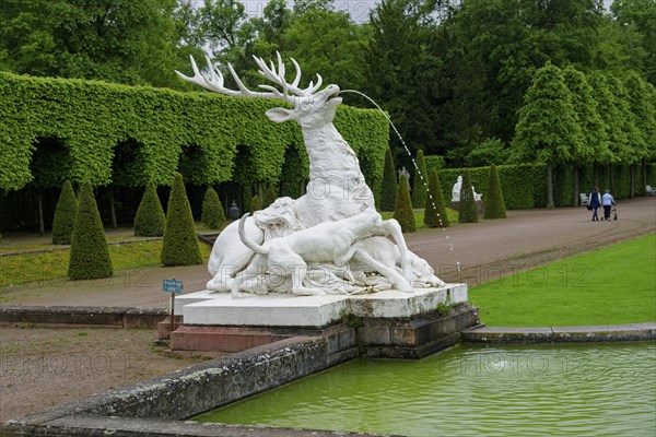 Group of figures of a stag and dogs by Flemish sculptor Peter Anton von Verschaffelt, Schwetzingen