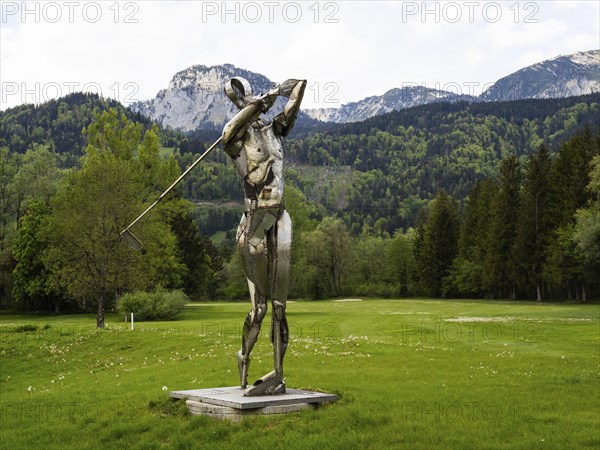 Statue of a golfer, golf course near Woerschach, Ennstal, Styria