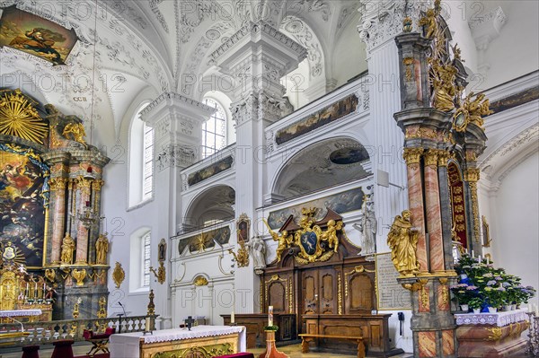 Choir stalls and gallery, former monastery church of St. Peter and Paul, Irsee monastery or abbey,