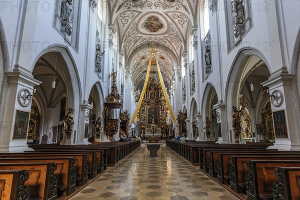 Interior and altar of the parish church of the Assumption of the Virgin Mary, Landsberg am Lech,