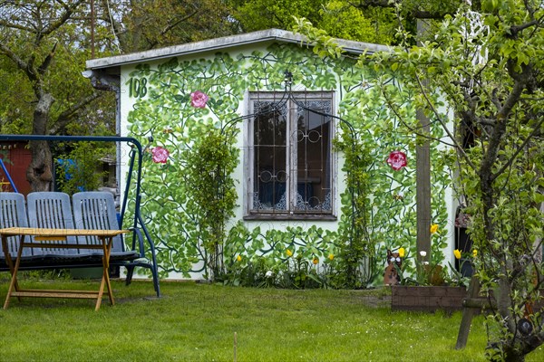 Germany, Berlin, 21.04.2024, Mural for artspring 2024, facade of garden 108, by artist Anne Baerlin