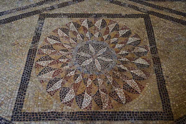 Geometric floor mosaic in brown and beige tones with symmetrical design, interior, Grand Master's