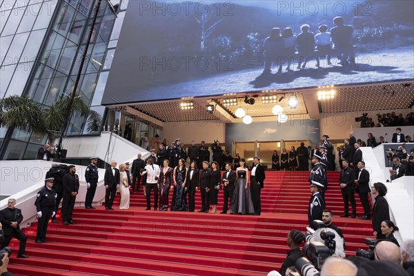 Cannes, France, 14.5.2024: Jury members Omar Sy, Greta Gerwig (President of the Jury), Lily