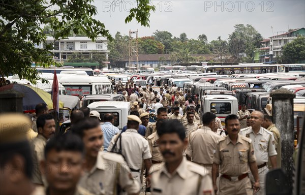 Barpeta, India. 6 May 2024. Polling officials and police personnels leaving for allocated polling