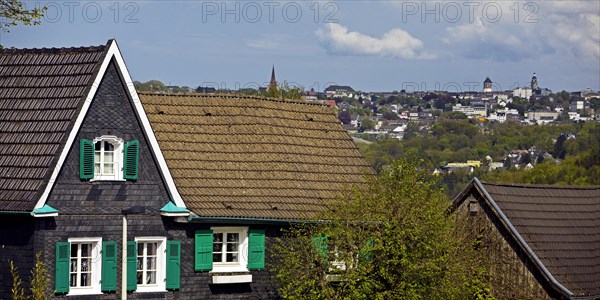 Historic half-timbered house in the Schaberg district of Solingen with a view of Remscheid,