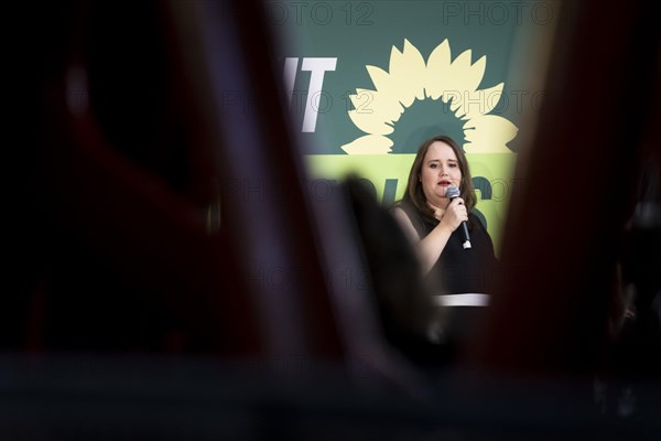 Ricarda Lang, Federal Chairwoman of Buendnis 90/DIE Gruenen, pictured at a press event in Berlin,