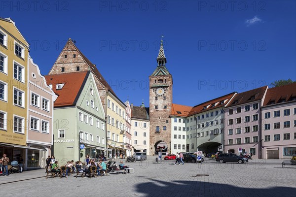 Main square with lard tower, Landsberg am Lech, Upper Bavaria, Bavaria, Germany, Europe