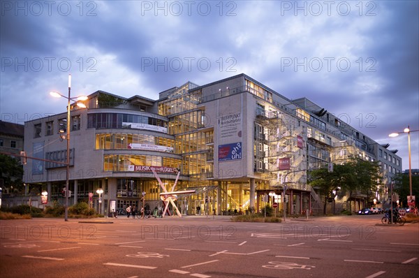 Meeting point Rotebuehlplatz, VHS, adult education centre, blue hour, twilight, Stuttgart,