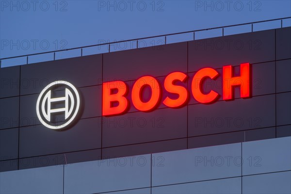 Logo of Robert Bosch GmbH on the facade of a building, Waiblingen, Baden-Wuerttemberg, Germany,