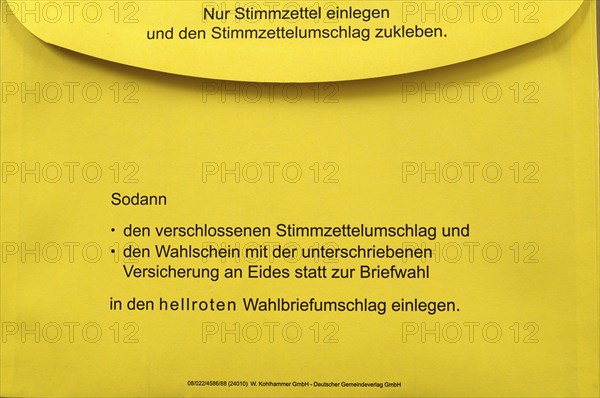 Ballot paper envelope, yellow, instruction, ballot paper envelope, postal vote, official postal