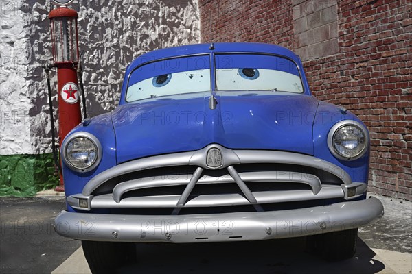 Legendary Hudson Hornet at the historic Texaco petrol station, Route 66, Galena, Kansas
