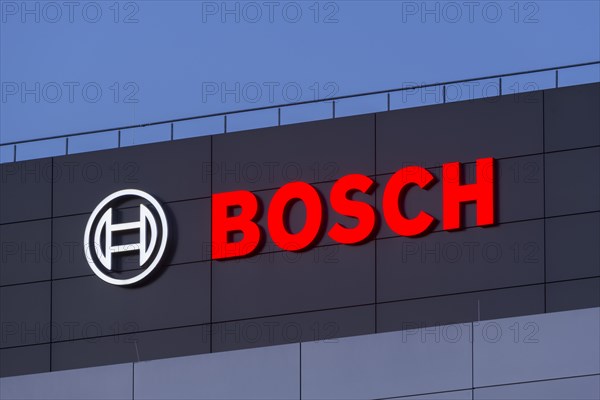 Logo of Robert Bosch GmbH on the facade of a building, Waiblingen, Baden-Wuerttemberg, Germany,