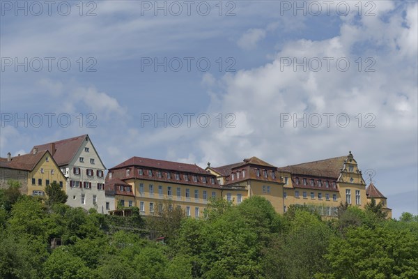 View of the old town and the castle in Kirchberg an der Jagst, Jagsttal, Jagststeig, Schwaebisch