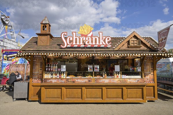 Snack bar Pommes Schranke, spring festival, fairground, Tegel, Reinickendorf, Berlin, Germany,