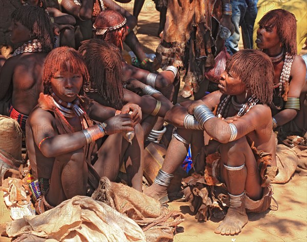 South Ethiopia, Omo region, in the village of Turmi, young girls from the Hamar, Hamer, Hamma,