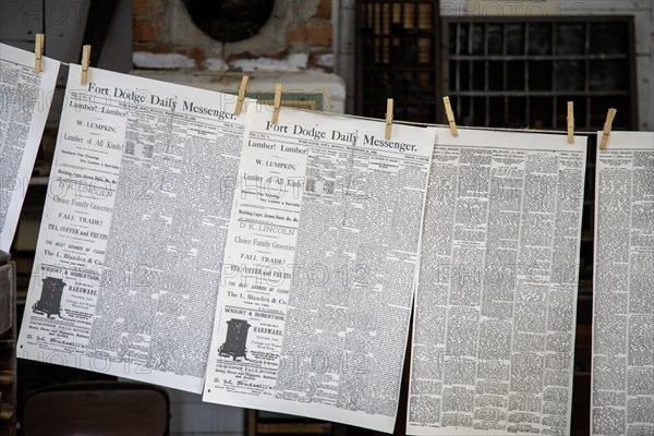 Fort Dodge, Iowa, The Fort Dodge Daily Messenger hanging in the Sentinel Print Shop at the Fort