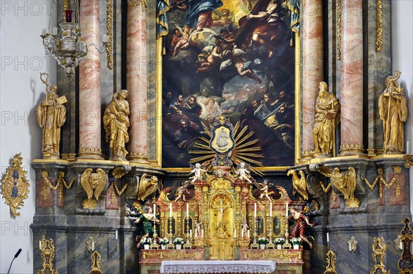 Main altar, former monastery church of St. Peter and Paul, Irsee monastery or abbey, former