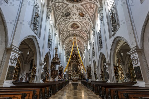 Interior and altar of the parish church of the Assumption of the Virgin Mary, Landsberg am Lech,