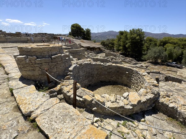 View of Kouloures so-called rings in earth embedded large brick-built round storage tanks in area