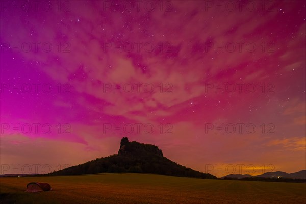 Northern lights over Saxon Switzerland, Ebenheit, Saxony, Germany, Europe