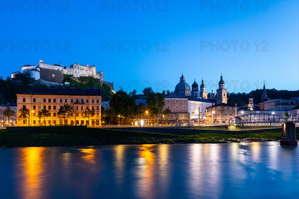 Hohensalzburg Fortress, Salzburg Cathedral, Old Town, Salzach, Blue Hour, City of Salzburg,