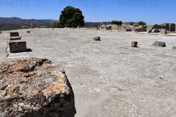 View of central square courtyard open space court part of settlement of Phaistos left at the edge