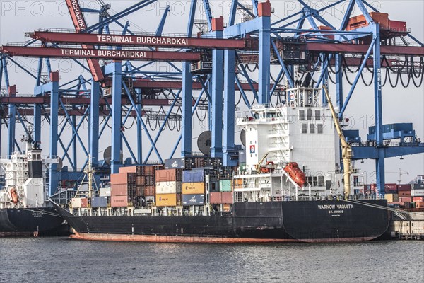 Ships with containers are unloaded at Burchardkai in the Port of Hamburg, 11/02/2014, Hamburg