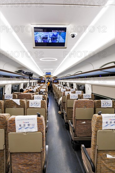 2nd class interior of the China Railway CR high-speed CR400AF Fuxing Railway train in Hong Kong,