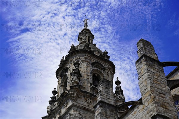 The Iglesia de San Anton church on the Nervion river in Bilbao, detail of the Gothic bell tower of