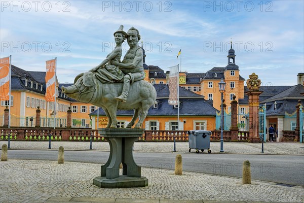 Lucky pig by Peter Lenk in front of Schwetzingen Castle on the castle square, Schwetzingen,