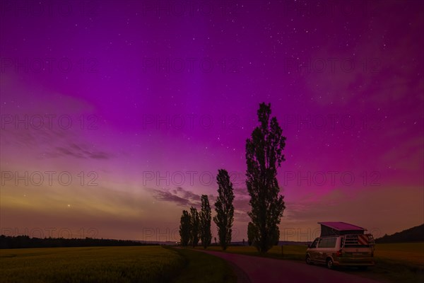 Northern lights over Saxon Switzerland, Ebenheit, Saxony, Germany, Europe