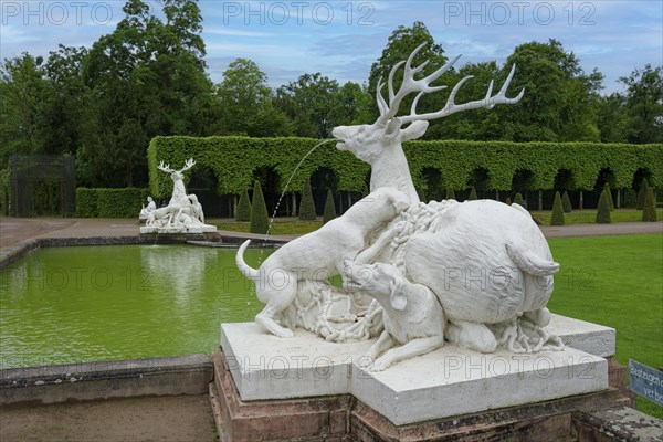 Group of figures of a stag and dogs by Flemish sculptor Peter Anton von Verschaffelt, Schwetzingen