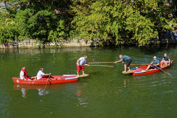 Fishing on the Pegnitz, city festival, Insel Schuett, Nuremberg, Middle Franconia, Franconia,