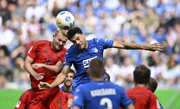 Header duel duel action Matthijs de Ligt FC Bayern Muenchen FCB (04) against Ozan Kabak TSG 1899
