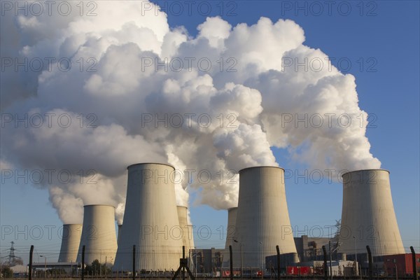 Steam rises from the cooling towers of the Vattenfall power plant in Jaenschwalde on 9 December