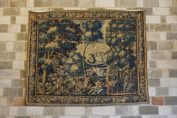Old tapestry with detailed forest landscape, interior view, Grand Master's Palace, Knights' Town,