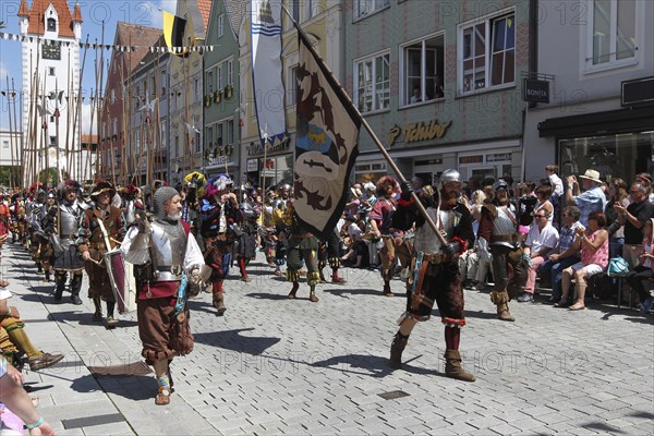 Tradition. Frundsberg Festival in Mindelheim in the Unterallgaeu. Parade through the town, Allgaeu,